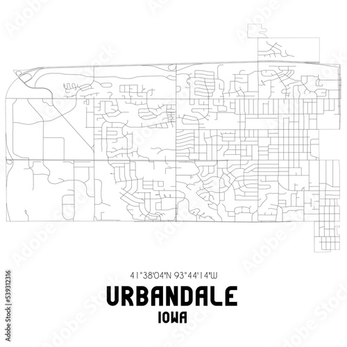 Urbandale Iowa. US street map with black and white lines.