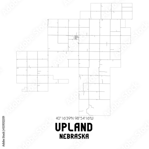 Upland Nebraska. US street map with black and white lines.