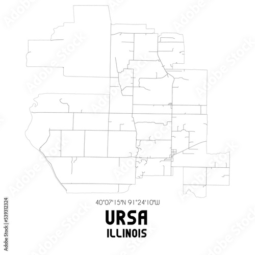 Ursa Illinois. US street map with black and white lines.