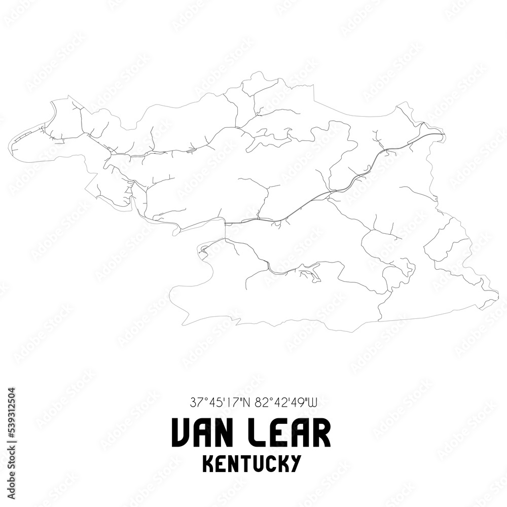 Van Lear Kentucky. US street map with black and white lines.