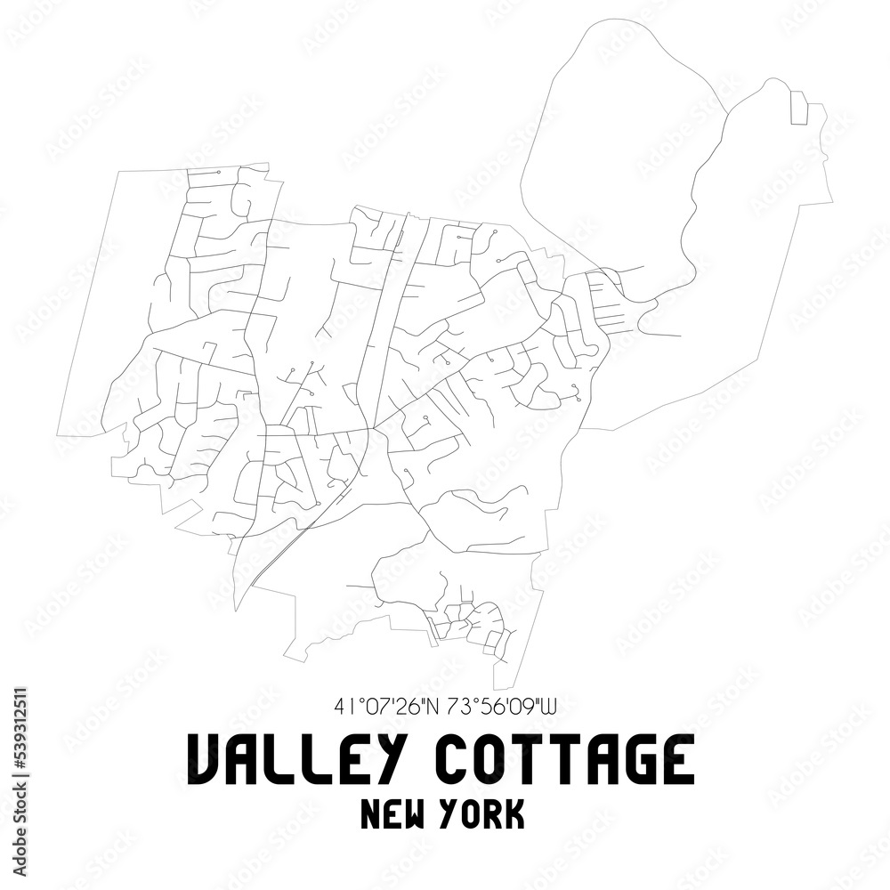 Valley Cottage New York. US street map with black and white lines.