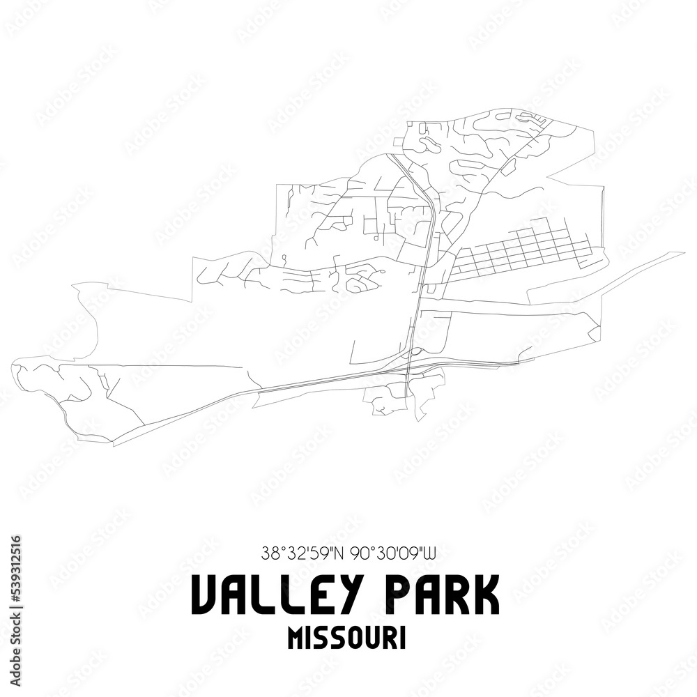 Valley Park Missouri. US street map with black and white lines.