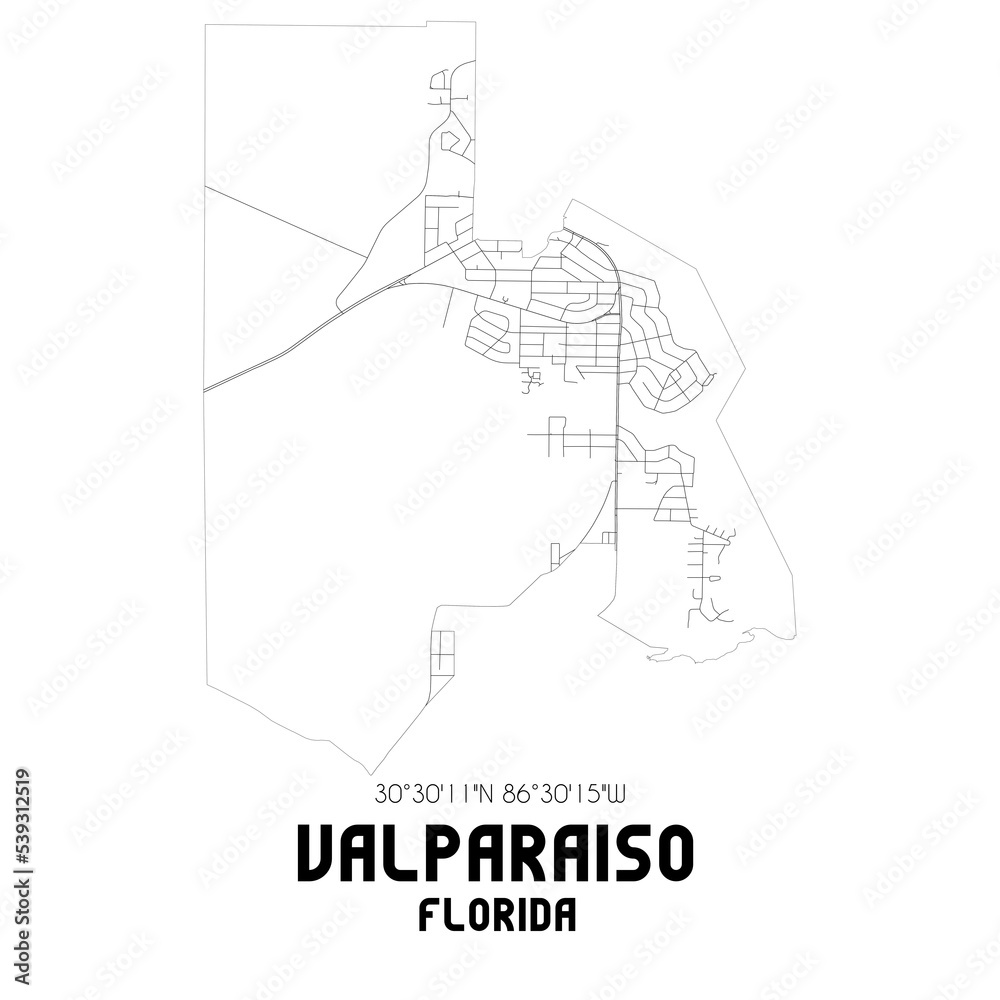 Valparaiso Florida. US street map with black and white lines.