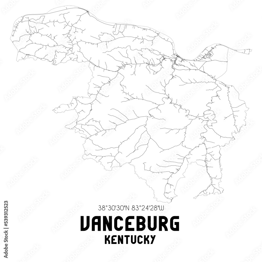 Vanceburg Kentucky. US street map with black and white lines.