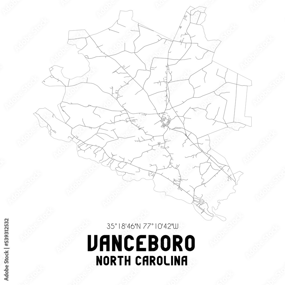 Vanceboro North Carolina. US street map with black and white lines.