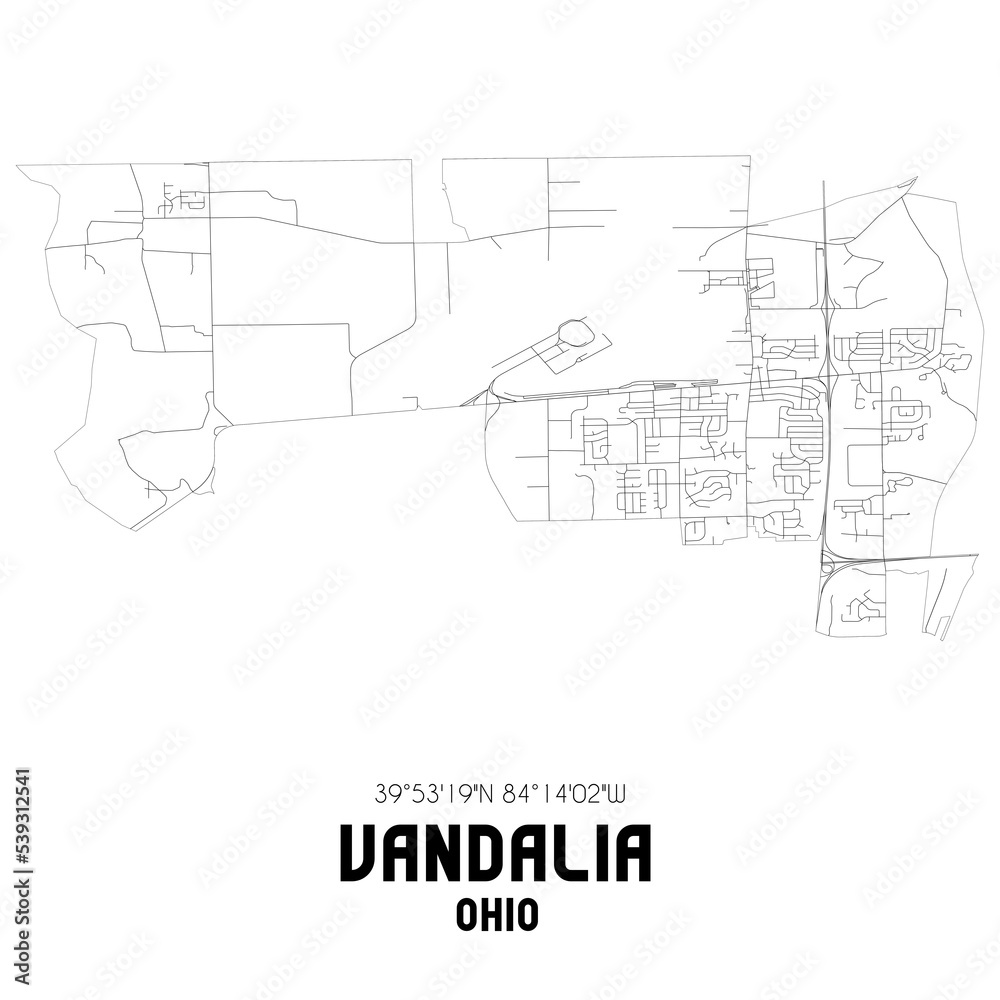 Vandalia Ohio. US street map with black and white lines.