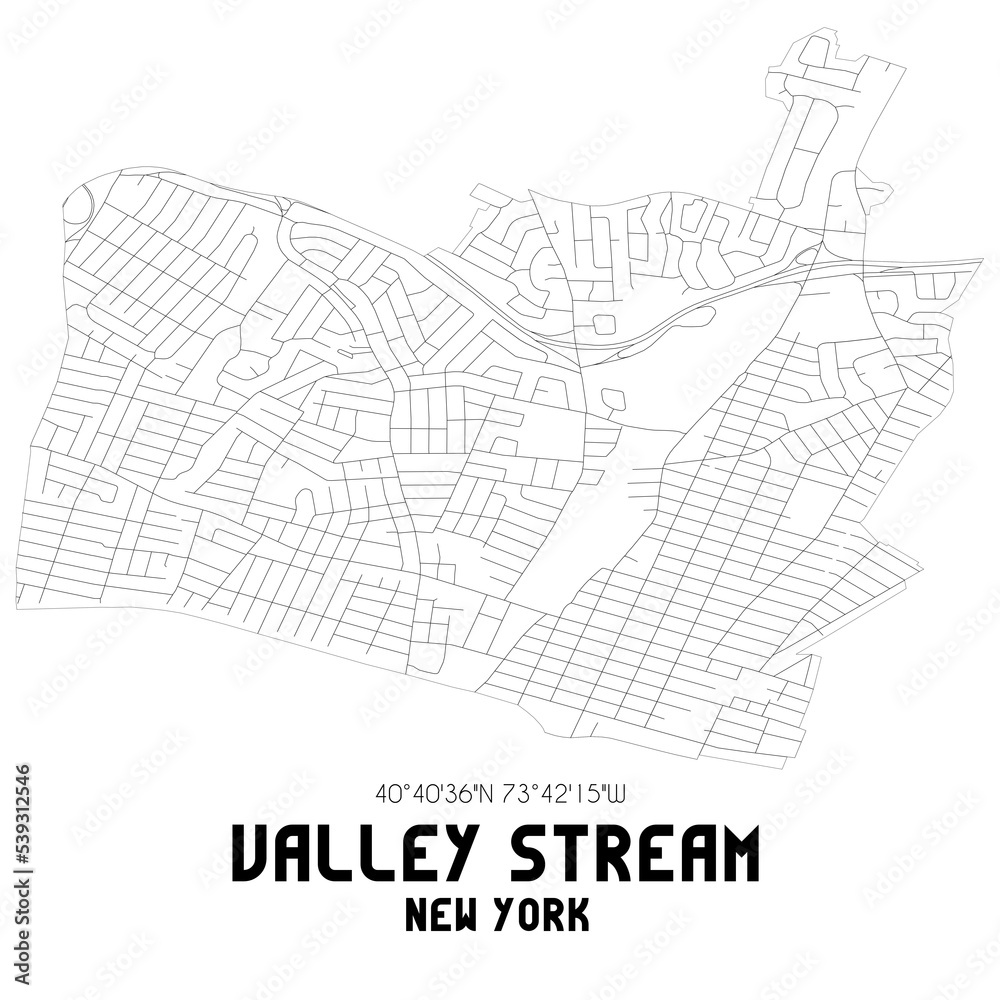 Valley Stream New York. US street map with black and white lines.