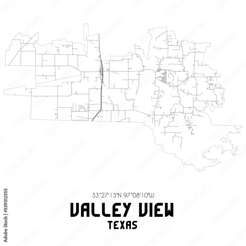 Valley View Texas. US street map with black and white lines.