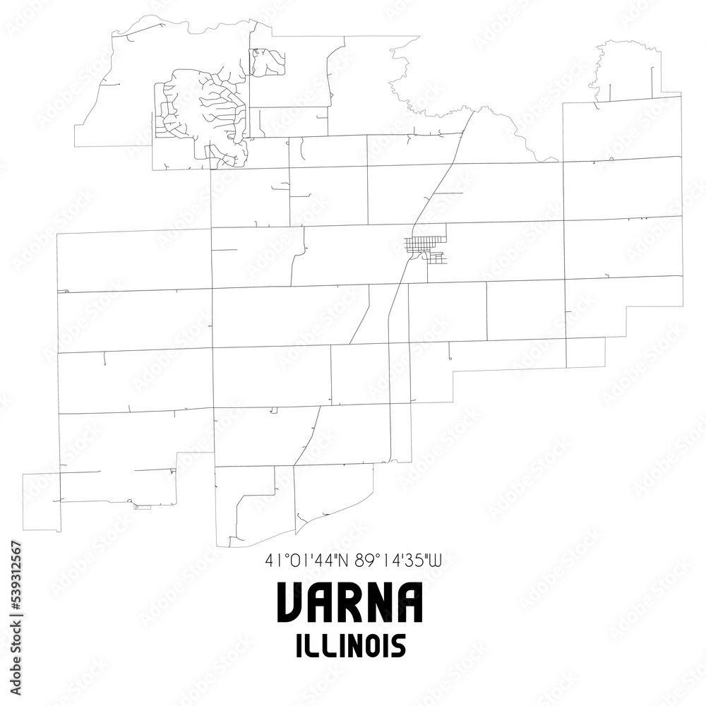 Varna Illinois. US street map with black and white lines.