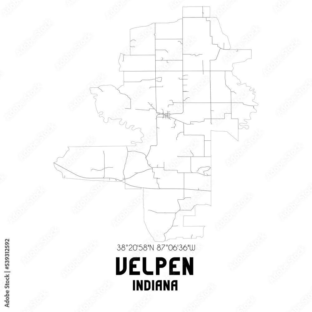 Velpen Indiana. US street map with black and white lines.