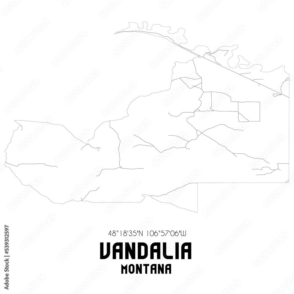 Vandalia Montana. US street map with black and white lines.