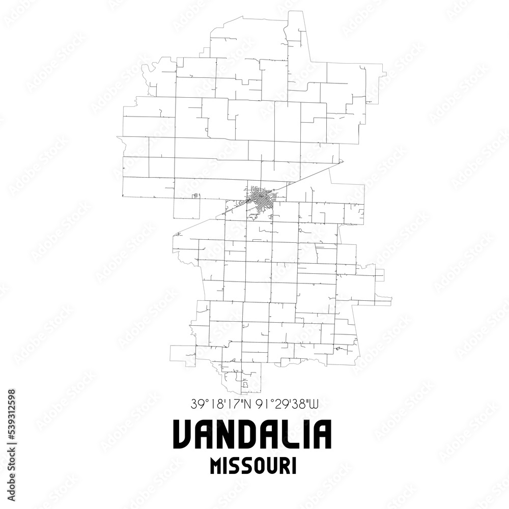 Vandalia Missouri. US street map with black and white lines.