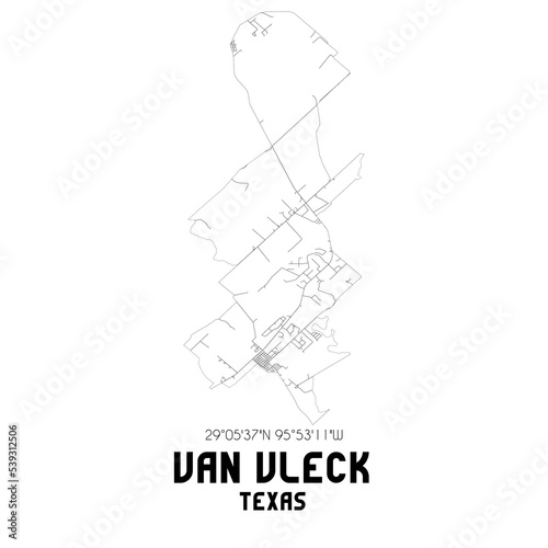 Van Vleck Texas. US street map with black and white lines.