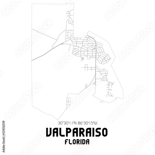 Valparaiso Florida. US street map with black and white lines. photo