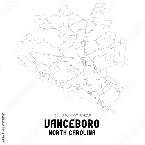 Vanceboro North Carolina. US street map with black and white lines.