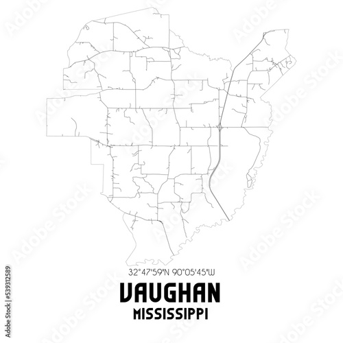 Vaughan Mississippi. US street map with black and white lines.
