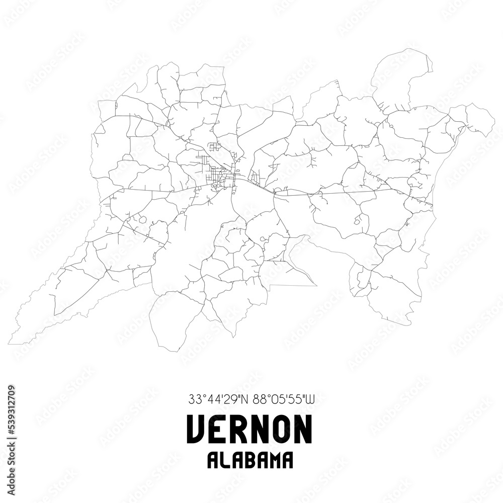 Vernon Alabama. US street map with black and white lines. Vernon Alabama. US street map with black and white lines.