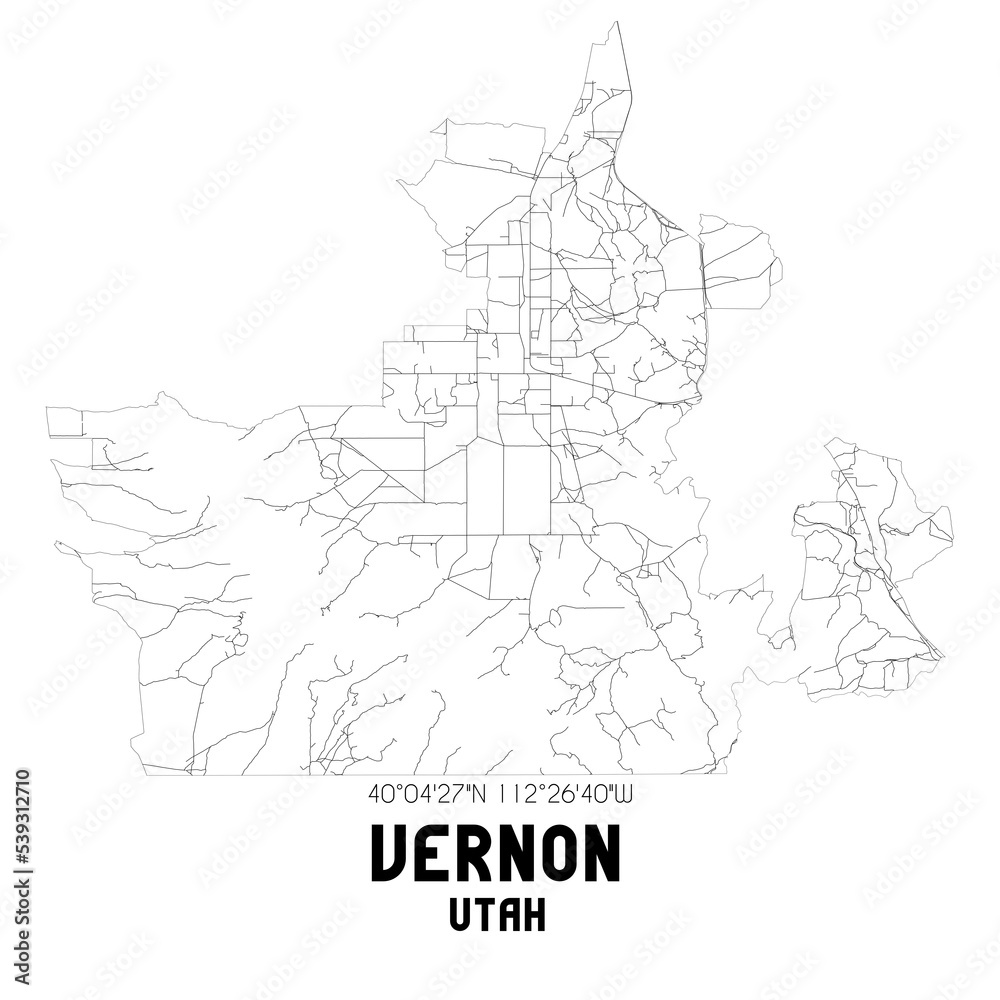 Vernon Utah. US street map with black and white lines.