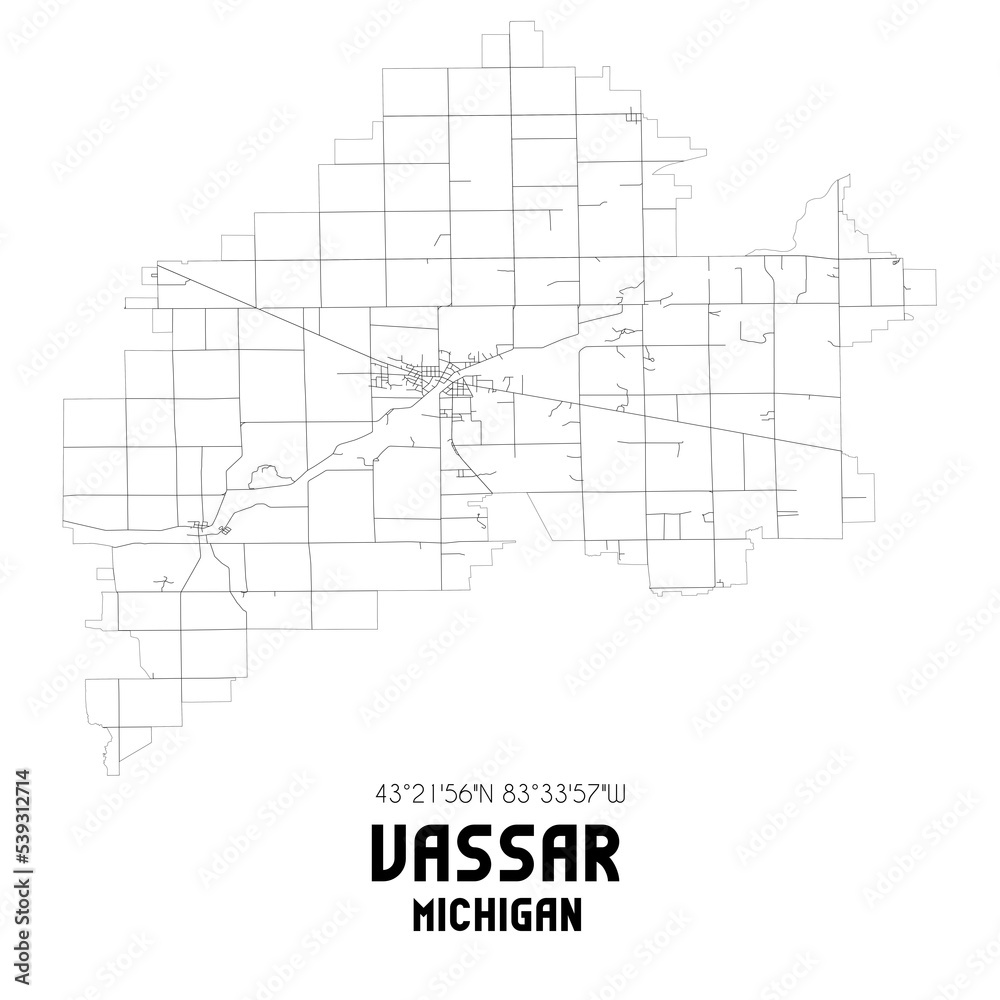 Vassar Michigan. US street map with black and white lines. ilustración ...