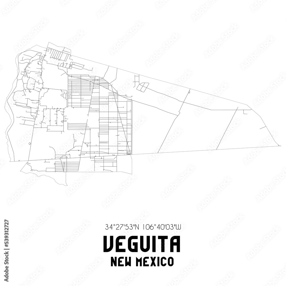 Veguita New Mexico. US street map with black and white lines.