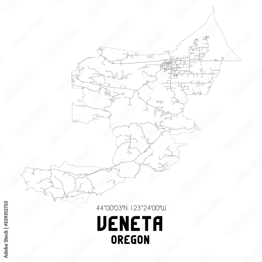 Veneta Oregon. US street map with black and white lines.
