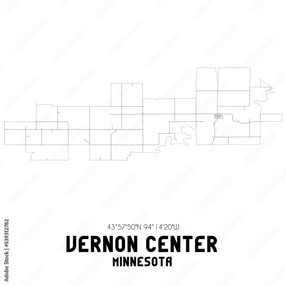 Vernon Center Minnesota. US street map with black and white lines.