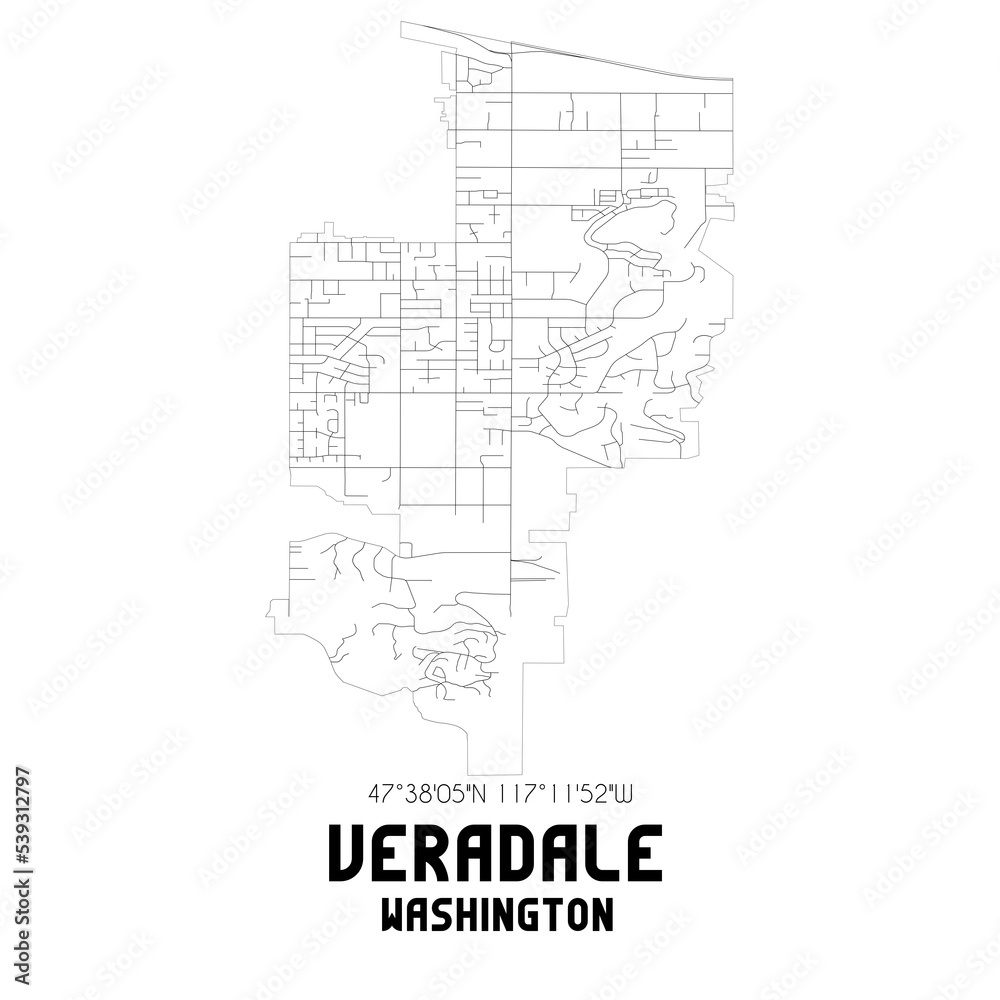 Veradale Washington. US street map with black and white lines.