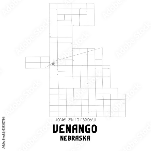 Venango Nebraska. US street map with black and white lines.