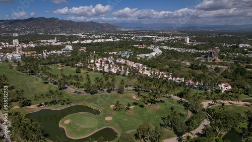 Fotografie Bird's eye view of the Acapulco Diamante neighborhood in Mexico