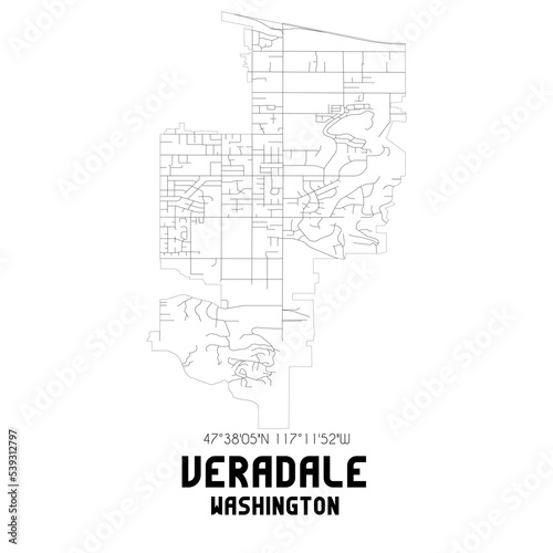 Veradale Washington. US street map with black and white lines.