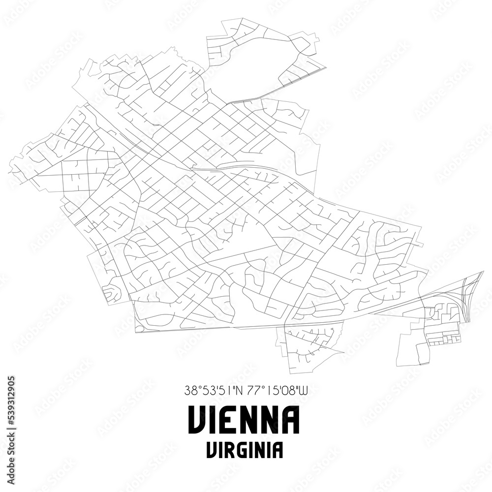 Vienna Virginia. US street map with black and white lines.
