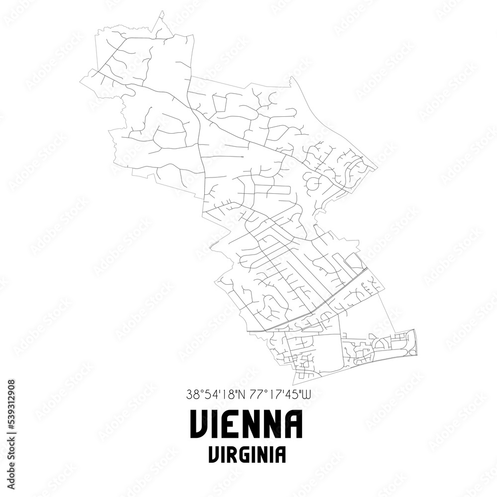 Vienna Virginia. US street map with black and white lines.