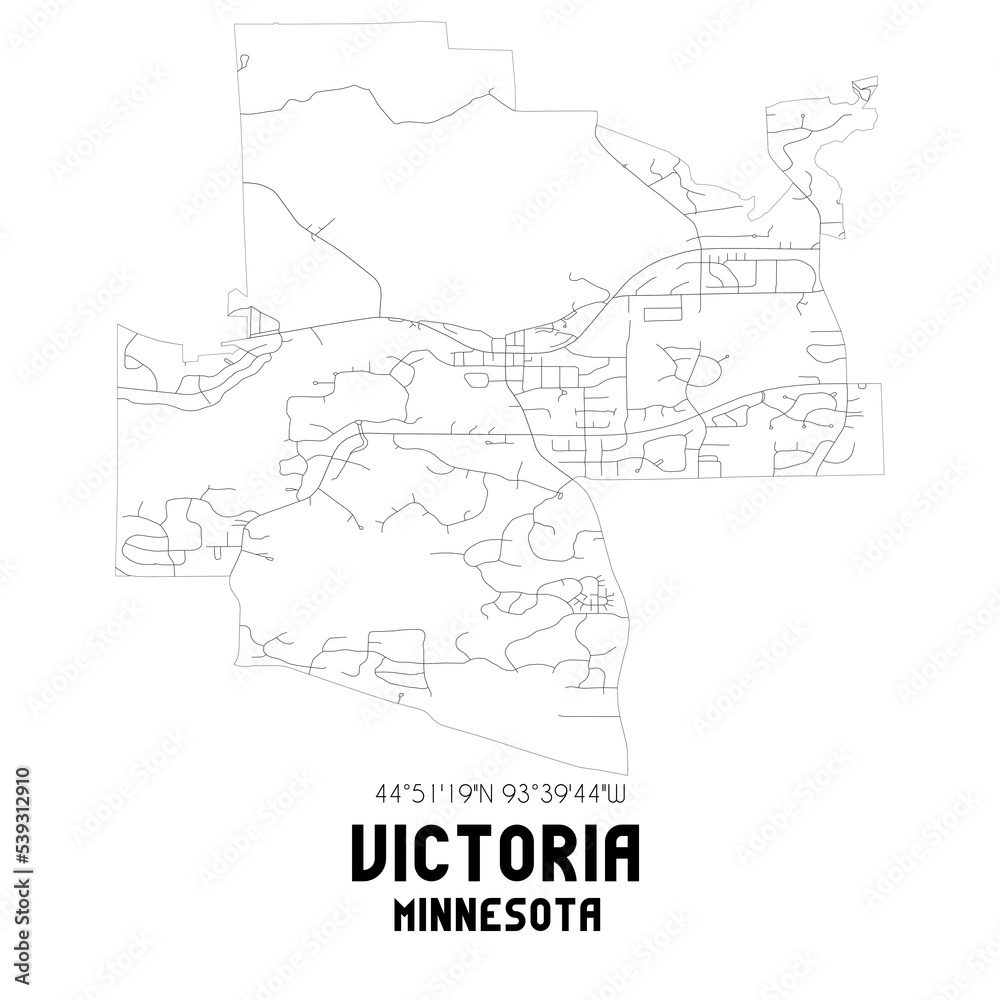 Victoria Minnesota. US street map with black and white lines.