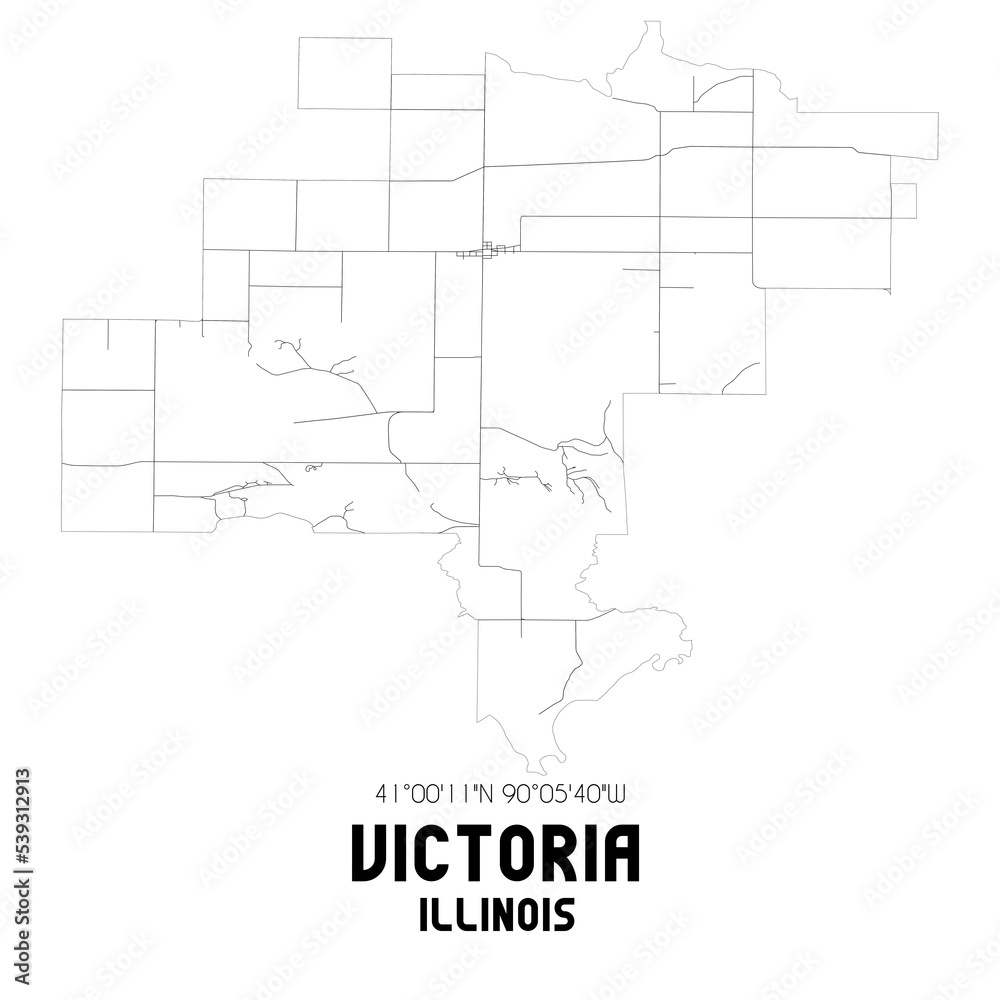 Victoria Illinois. US street map with black and white lines.