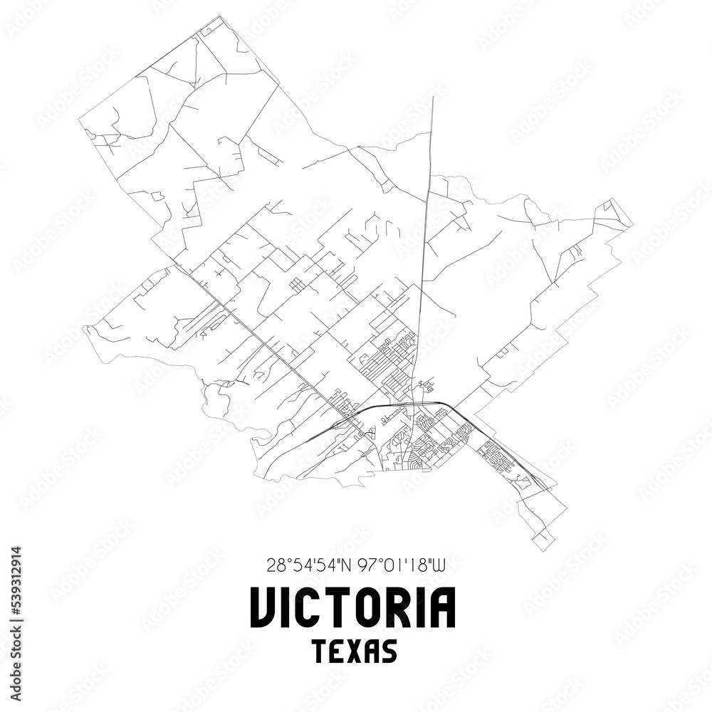 Victoria Texas. US street map with black and white lines.