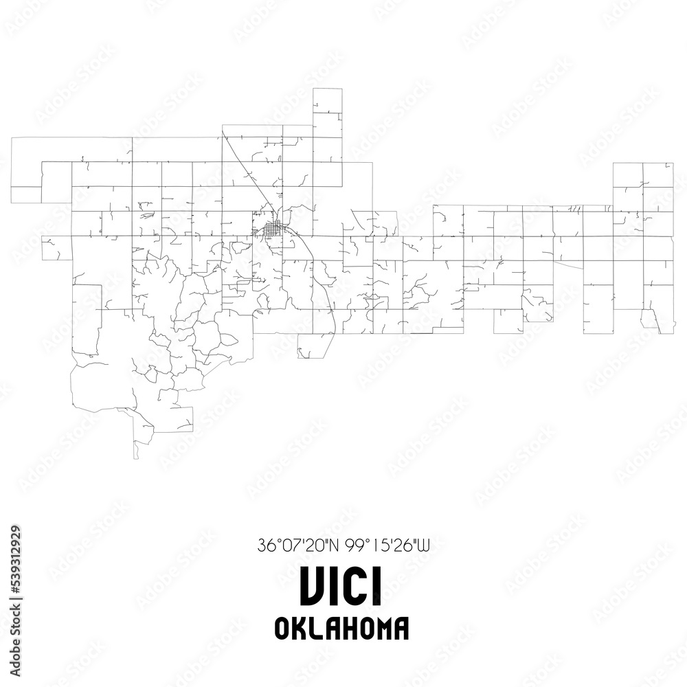 Vici Oklahoma. US street map with black and white lines.