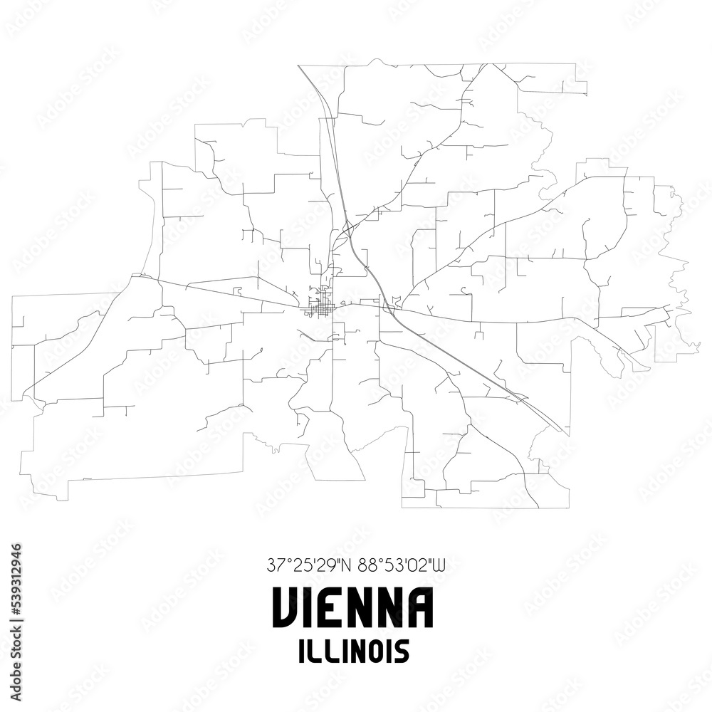Vienna Illinois. US street map with black and white lines.