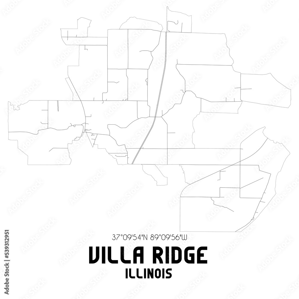 Villa Ridge Illinois. US street map with black and white lines.