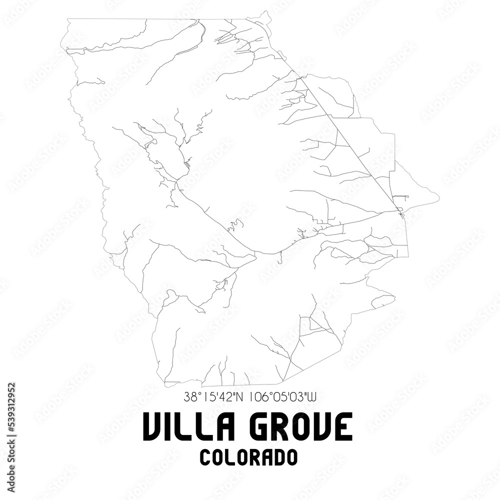 Villa Grove Colorado. US street map with black and white lines.
