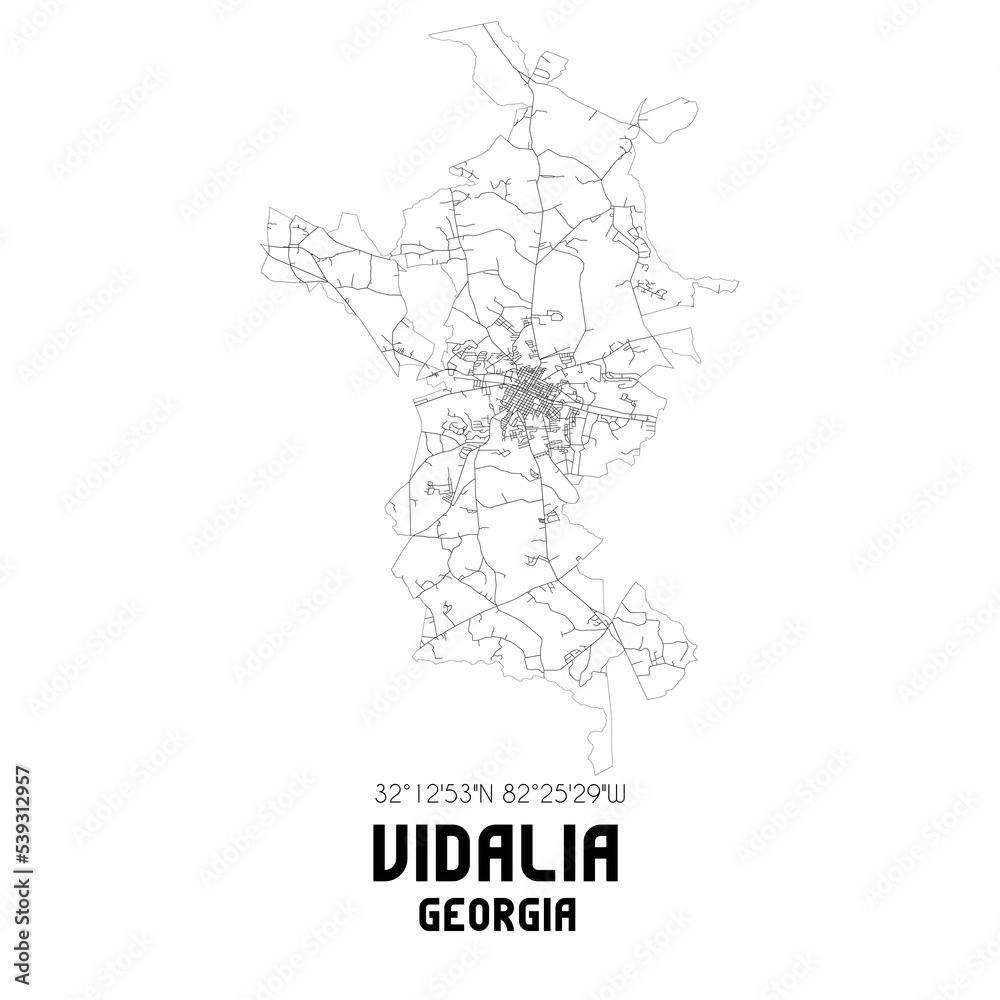 Vidalia US street map with black and white lines. Stock
