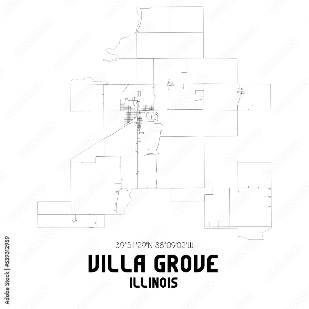 Villa Grove Illinois. US street map with black and white lines.