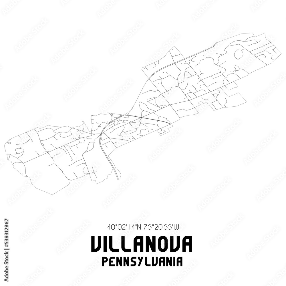 Villanova Pennsylvania. US street map with black and white lines. Villanova Pennsylvania. US street map with black and white lines.