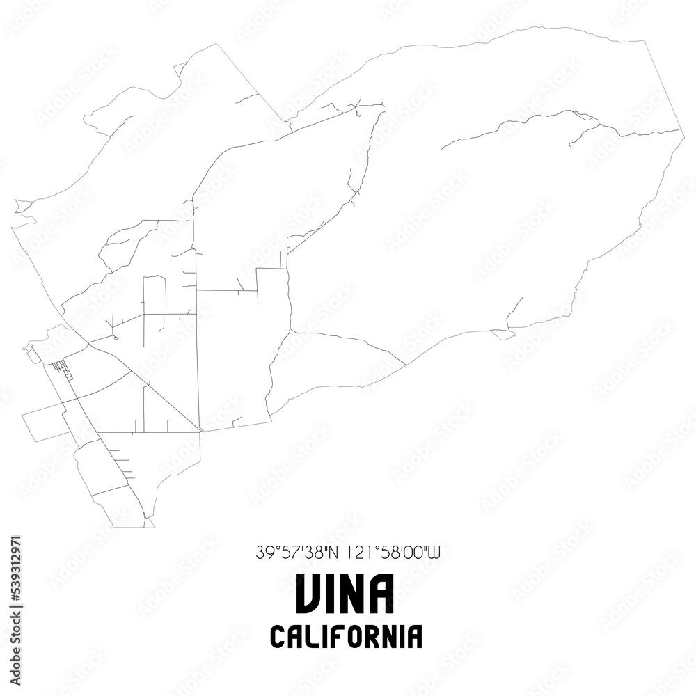 Vina California. US street map with black and white lines.