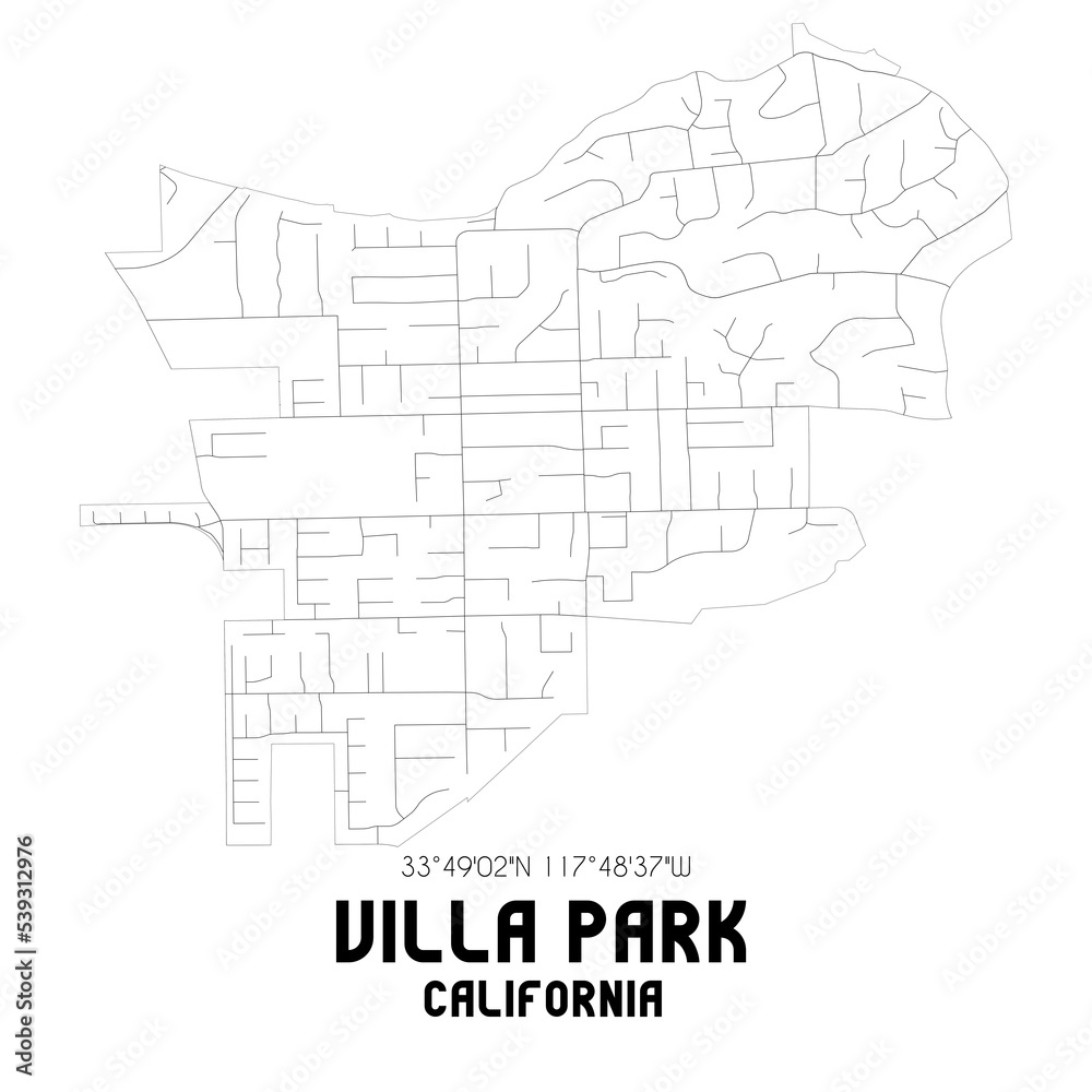 Villa Park California. US street map with black and white lines.