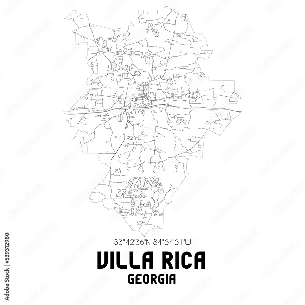 Villa Rica Georgia. US street map with black and white lines.