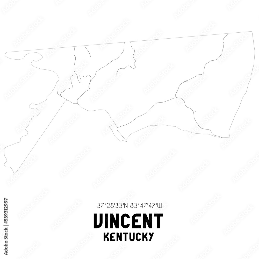 Vincent Kentucky. US street map with black and white lines.