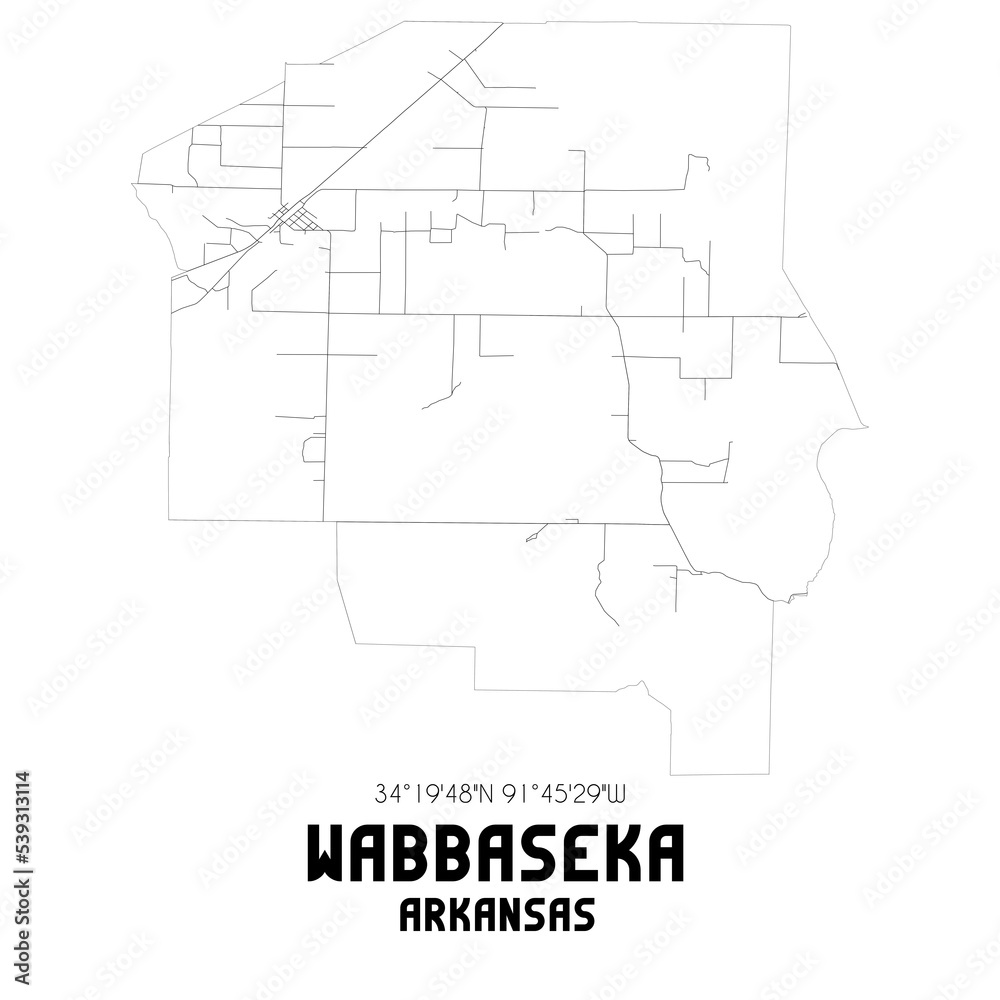 Wabbaseka Arkansas. US street map with black and white lines.