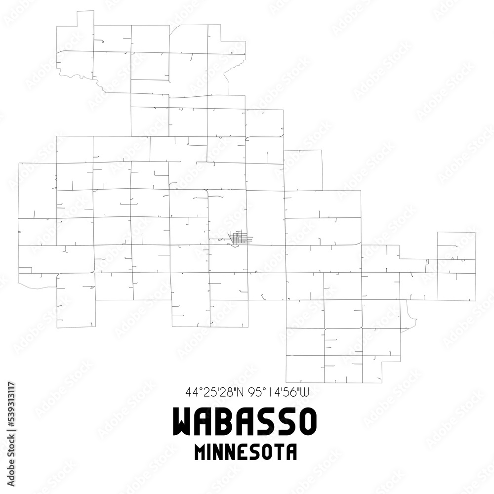 Wabasso Minnesota. US street map with black and white lines.