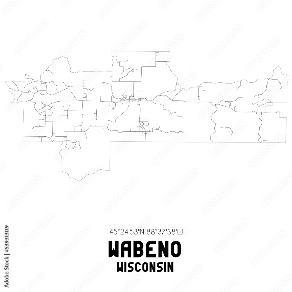 Wabeno Wisconsin. US street map with black and white lines.