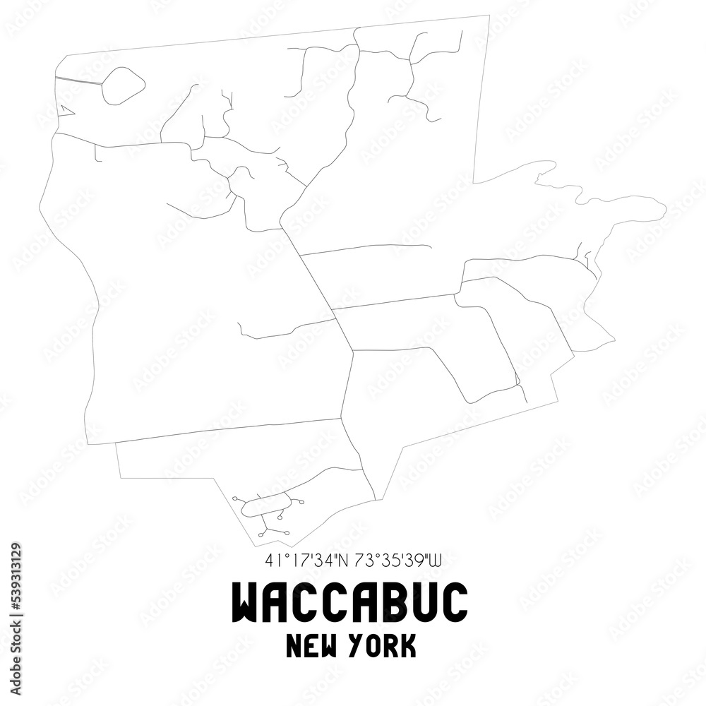Waccabuc New York. US street map with black and white lines.
